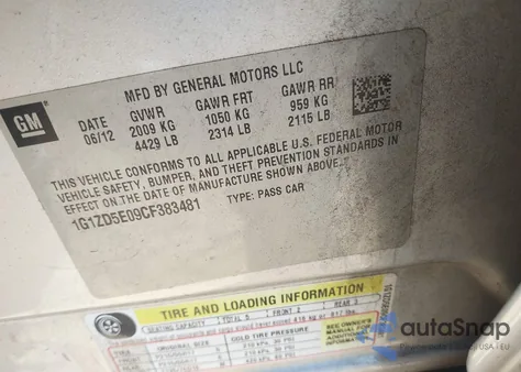 2012 Chevrolet Malibu 2Lt z USA, uszkodzony, nr VIN 1G1ZD5E09CF383481